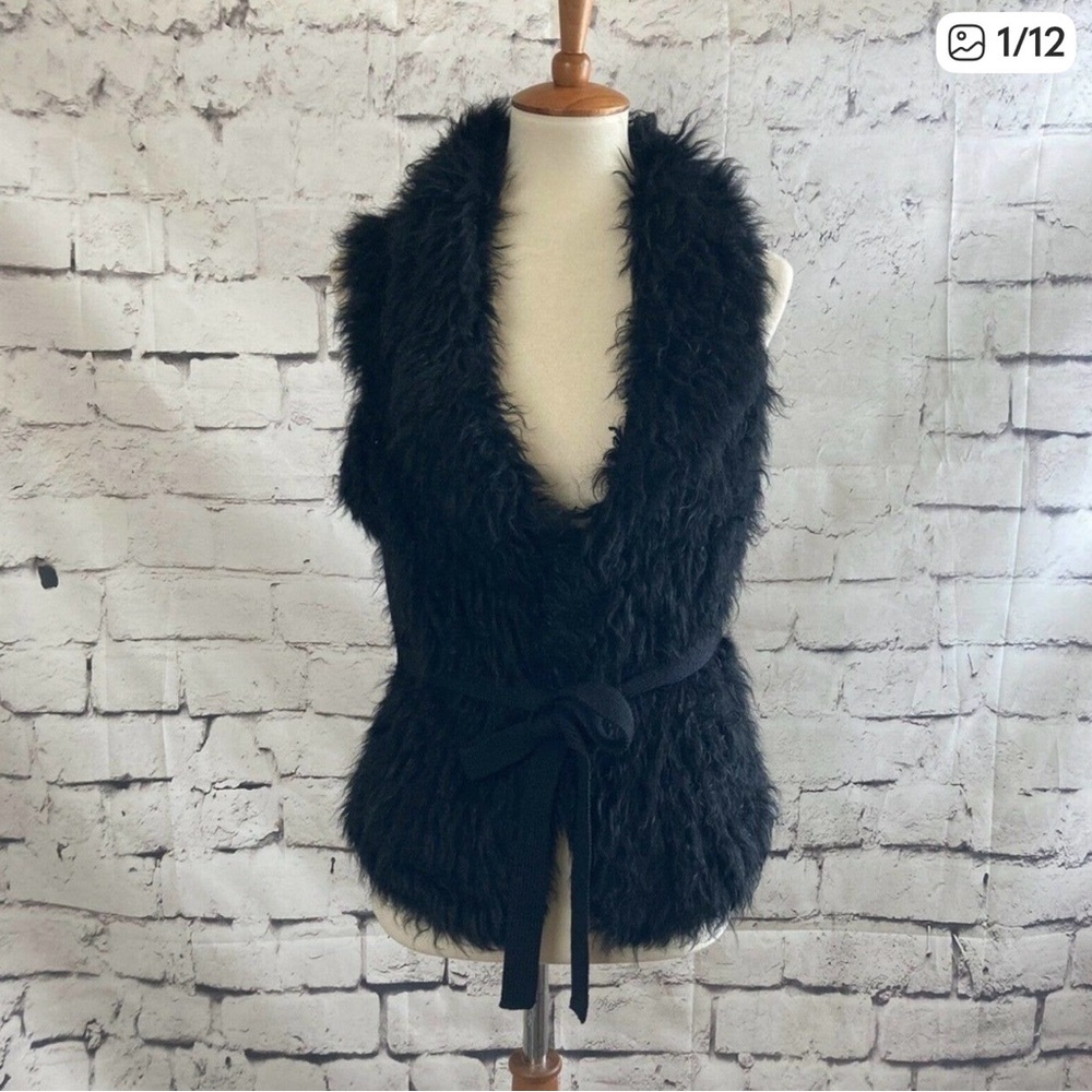 Marc Cain Lambskin Curly‎ Black Vest Size N3, 8